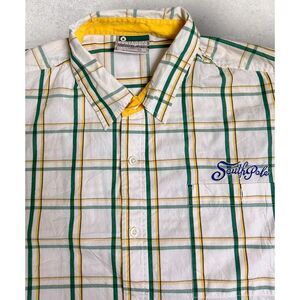 Southpole Y2K Mens Yellow White Plaid Button Down Short Sleeve Shirt Size XL